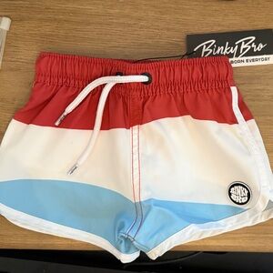 BinkyBro Kids Swim Trunks - Red, White, and Blue